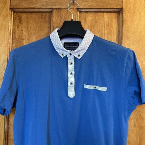 Guide London Men's Polo Shirt Medium Small Preppy Hipster Modern Button Blue - Picture 2 of 6